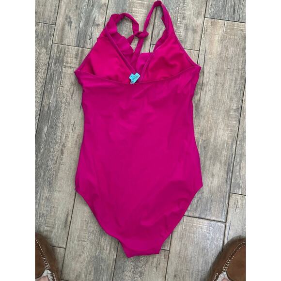 SPANX Women's Pink Assets Halter Glamour Ruffle One Piece Swimsuit Size Large - Picture 4 of 6